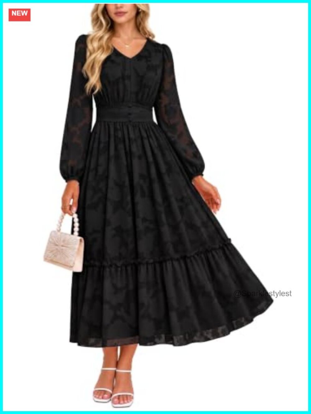 Womens Long Sleeve V Neck A Line Floral Maxi Dress Wedding Guest